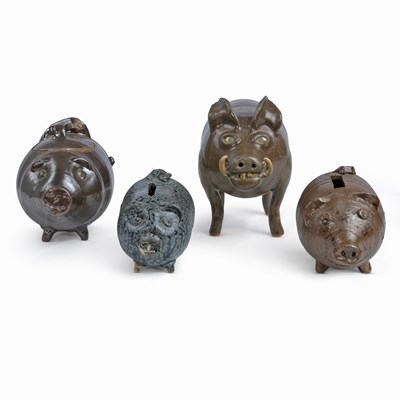 Lot 68 - Group of Four Glazed Stoneware Pig-Form Objects