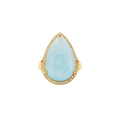 Lot 1065 - Gold, Cabochon Aquamarine and Diamond Ring