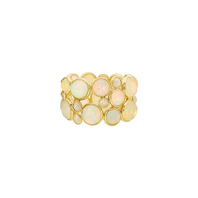 Lot 1050 - Gold, White Opal and Diamond Band Ring