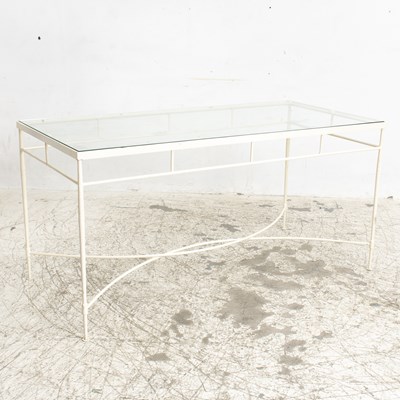 Lot 71 - White Painted Iron and Glass Top Table