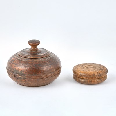 Lot 400 - Burl Treen Covered Box and Burl Snuff Box