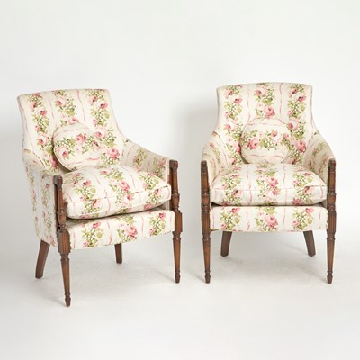 Lot 165 - Pair of Federal Style Floral Upholstered Mahogany Armchairs