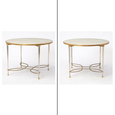 Lot 587 - Pair of Neoclassical Style Metal and White Marble Center Tables