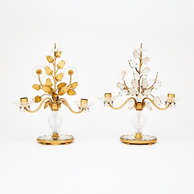 Lot 257 - Pair of Baguès Style Glass Two-Light Candelabra