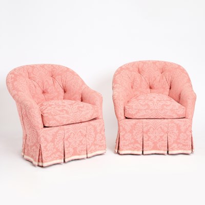 Lot 314 - Pair of Pink Tufted Tub Chairs