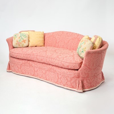 Lot 313 - Pink Upholstered Curved Sofa