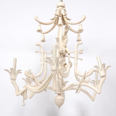 Lot 342 - Chinoiserie White Faux Bamboo Six-Light Chandelier