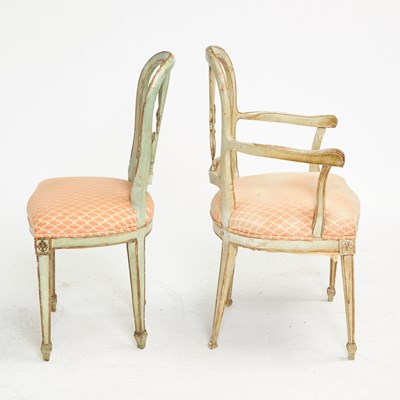 Lot 106 - Set of Six Italian Neoclassical Style Painted and Parcel-Gilt Dining Chairs