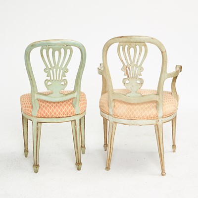 Lot 106 - Set of Six Italian Neoclassical Style Painted and Parcel-Gilt Dining Chairs