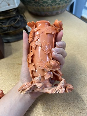 Lot 6 - A Chinese Carved Coral Vase and Cover