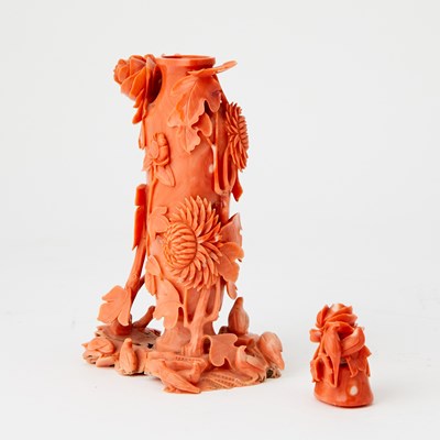 Lot 6 - A Chinese Carved Coral Vase and Cover