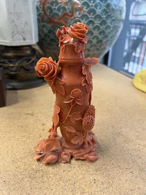 Lot 6 - A Chinese Carved Coral Vase and Cover
