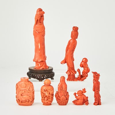 Lot 5 - Seven Chinese Coral Carvings