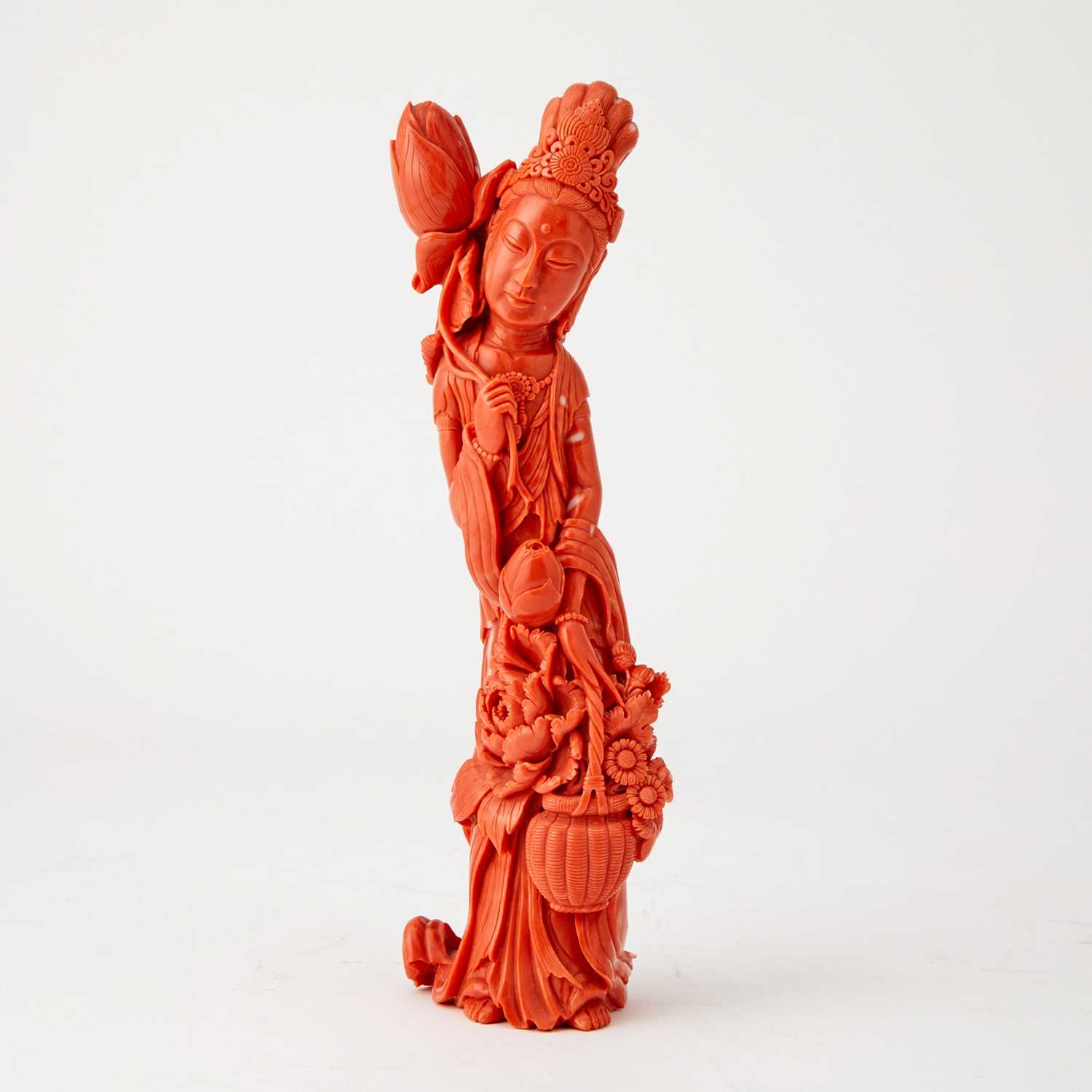 Lot 7 - A Chinese Coral Carving of Guanyin