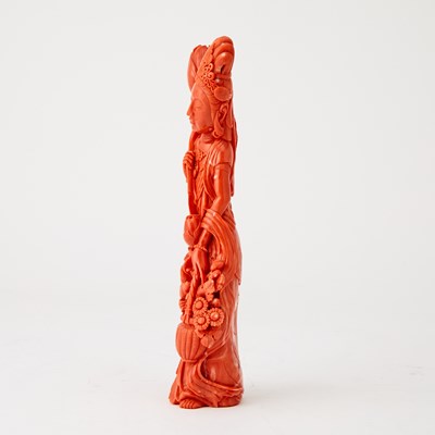 Lot 7 - A Chinese Coral Carving of Guanyin