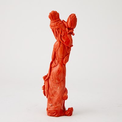 Lot 7 - A Chinese Coral Carving of Guanyin