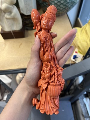 Lot 7 - A Chinese Coral Carving of Guanyin