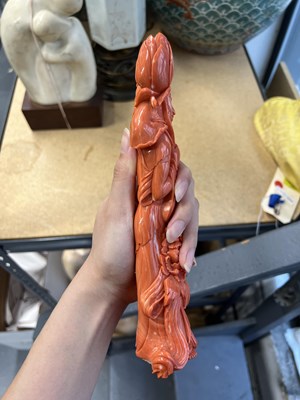 Lot 7 - A Chinese Coral Carving of Guanyin