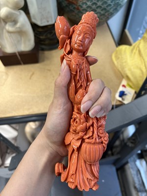 Lot 7 - A Chinese Coral Carving of Guanyin