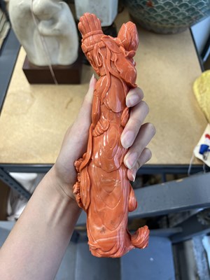 Lot 7 - A Chinese Coral Carving of Guanyin