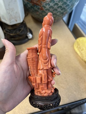 Lot 8 - A Chinese Coral Carving of an Elderly Fisherman