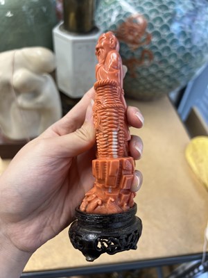 Lot 8 - A Chinese Coral Carving of an Elderly Fisherman