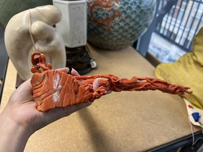 Lot 12 - A Large Chinese Coral Carving of Chang'e