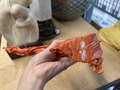 Lot 12 - A Large Chinese Coral Carving of Chang'e
