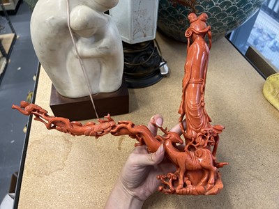 Lot 12 - A Large Chinese Coral Carving of Chang'e