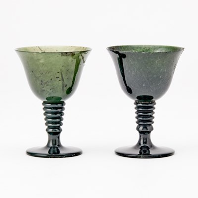 Lot 125 - A Pair of Chinese Spinach Jade Stem Cups