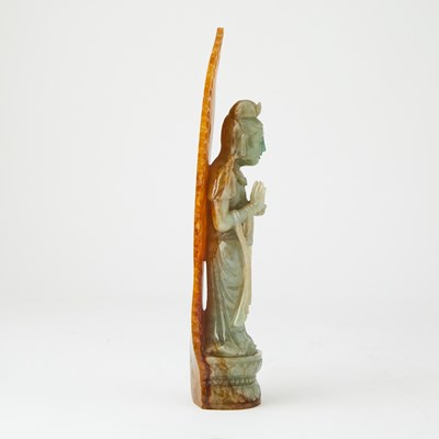 Lot 85 - A Chinese Three Color Jadeite Carving of Guanyin