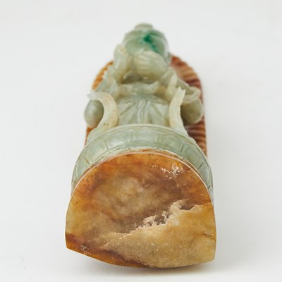 Lot 85 - A Chinese Three Color Jadeite Carving of Guanyin