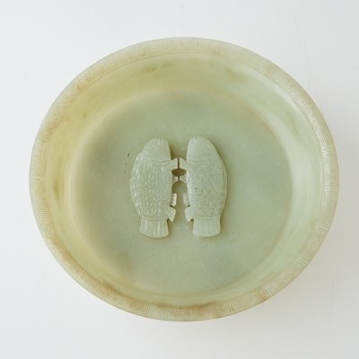 Lot 40 - A Rare Chinese Celadon Jade Twin Fishes Dish