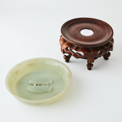 Lot 40 - A Rare Chinese Celadon Jade Twin Fishes Dish