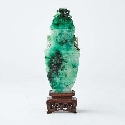 Lot 466 - A Chinese Jadeite Vase and Cover