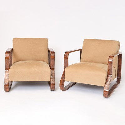 Lot 324 - Pair of Alvar Aalto Upholstered Walnut "Model 44" Lounge Chairs