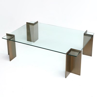 Lot 333 - Glass and Patinated Bronze Low Table