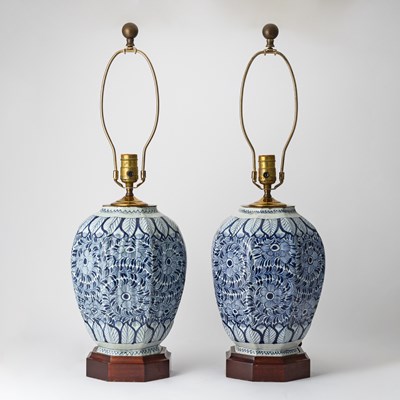 Lot 129 - Pair of Dutch Delft Blue and White Earthenware Jars Mounted as Lamps