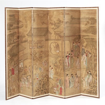 Lot 205 - A Chinese School Painted Six-Panel Screen