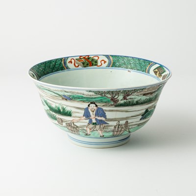 Lot 192 - A Rare Chinese Famille Verte 'Rice Production' Porcelain Bowl