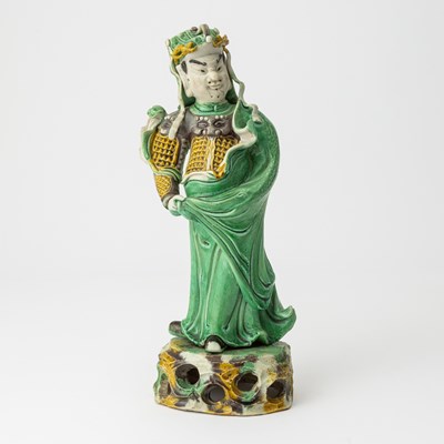 Lot 192 - A Chinese Famille Verte Biscuit Porcelain Figure of Guandi