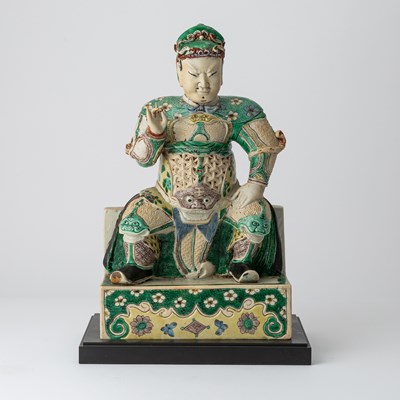 Lot 177 - A Large Chinese Famille Verte Biscuit Porcelain Model of Guandi