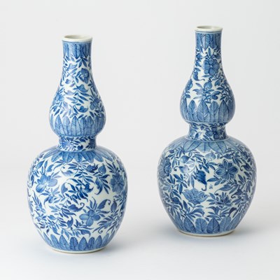 Lot 196 - A Pair of Chinese Blue and White Porcelain Double-Gourd Vases