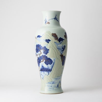 Lot 195 - A Fine Chinese Blue, Copper Red and Celadon Glazed Porcelain Vase