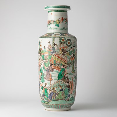 Lot 191 - An Exceptional Chinese Famille Verte Porcelain Rouleau Vase