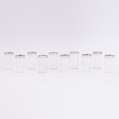 Lot 82 - Set of Ten Silver Rimmed Shot Glasses