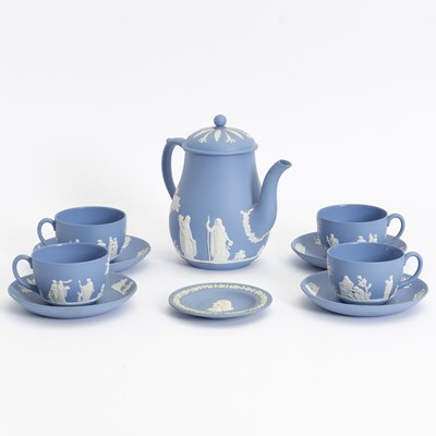 Lot 134 - Wedgwood Blue Jasperware Porcelain Partial Tea Set