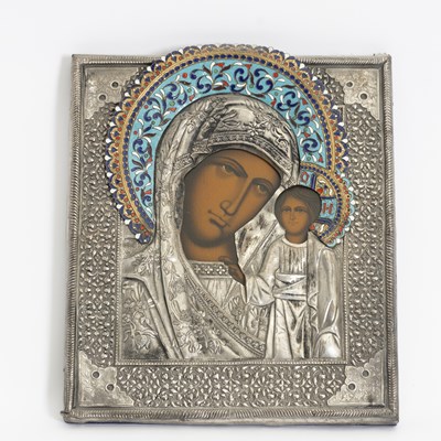 Lot 131 - Russian Silver Plated & Cloisonne Enamel Icon