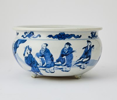 Lot 571a - A Chinese Blue and White Porcelain Tripod Censer