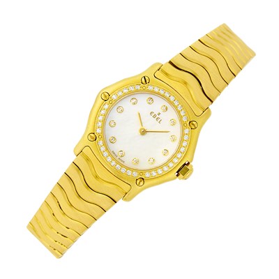 Lot 153 - Ebel Gold, Mother-of-Pearl and Diamond 'Classic Wave' Wristwatch